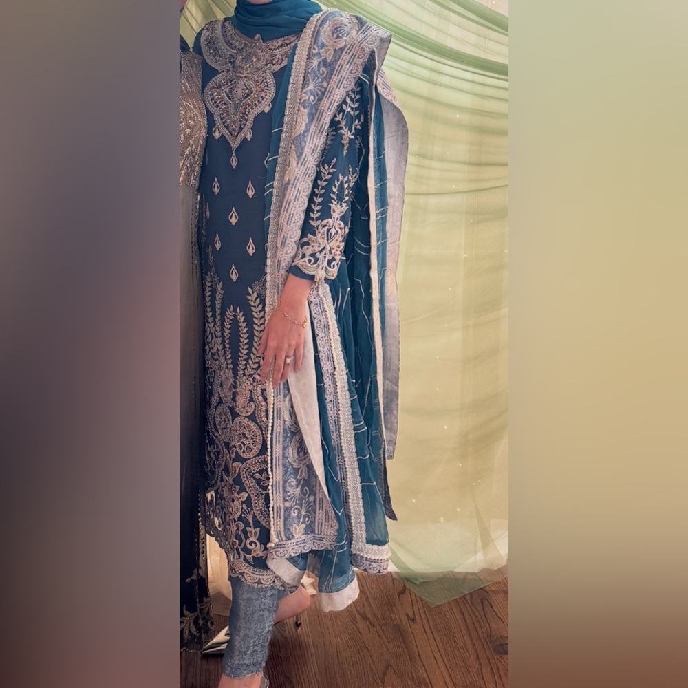 Elegant Blue Embroidered Pakistani Suit with stone work